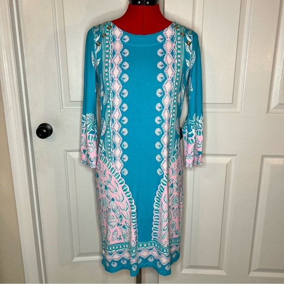 Lilly Pulitzer Dresses & Skirts - Lilly Pulitzer Tana Shift Dress Water Ya Waiting For Turquoise Teal Pink Women S